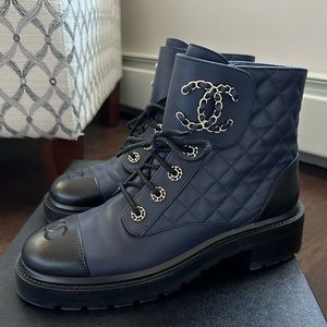 CHANEL Blue & Black Combat Boots